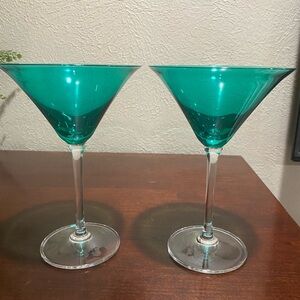 Set of 2, Vera Wang, Crystal Wedgwood Martini/Cosmo Glasses, Emerald Green